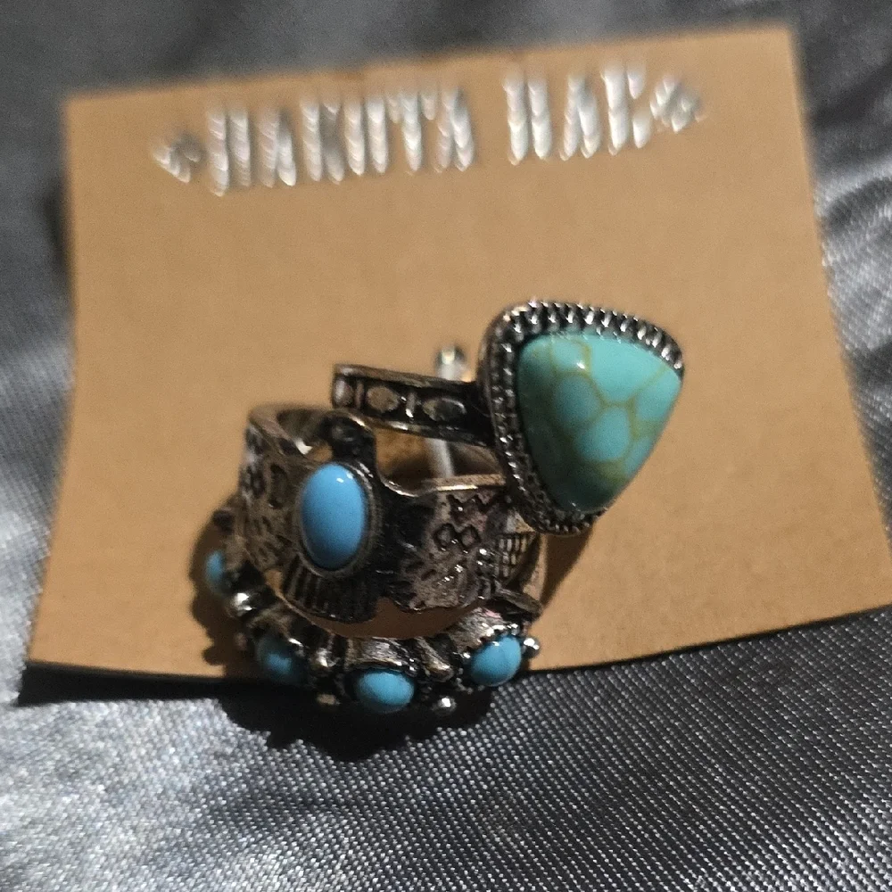 Dakota Rae Silver-tone and Faux Turquoise‎ Ring Set. NWT. Size 6.